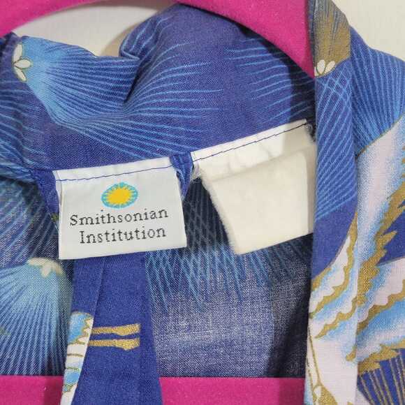 90s Era Cotton Blue Crane Lightweight Loungewear Robe - Picture 4 of 8